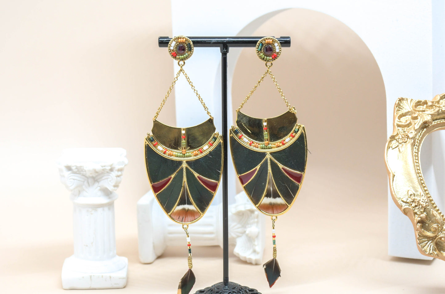 Satellite - Boucles d'oreilles plume verte